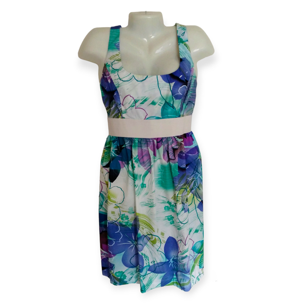 Scarlett Floral Hawaiian Print Square Neck Cut Dress Pinup Rockabilly Womens 14